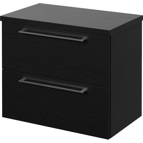 Napoli 390 Nero Oak 600mm Wall Mounted 2 Drawer Vanity Unit for Countertop Basins - 600mm - Chrome 320mm Handle