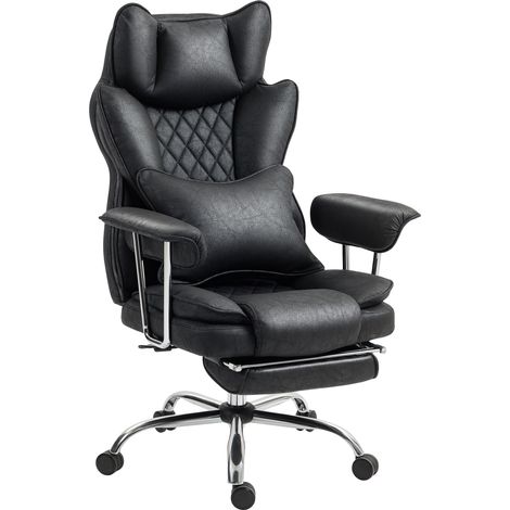 Leathaire Reclining Office Chair with Lumbar Support Pillow - Black (1/5)