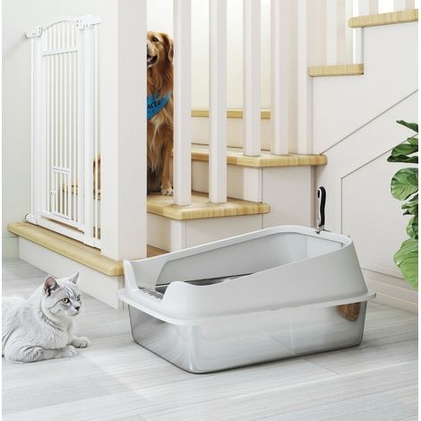 Lettiera aperta in acciaio inox con paletta, bordi alti, 60,2 x 40,2 x 29,7 cm, grigio HAVRYA (1/5)