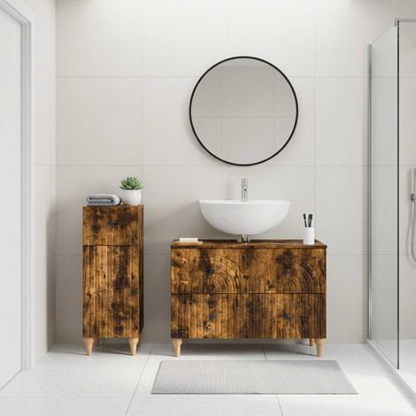 vidaXL 2 Piece Bathroom Cabinet Set ALKMAAR Smoked Oak Engineered Wood (1/5)