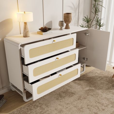 ELVMI Commode avec 3 Tiroirs, 1 Porte, Étagère Réglable et Antibasculement en Bois et Métal 120 x 40 x 85 cm Blanc