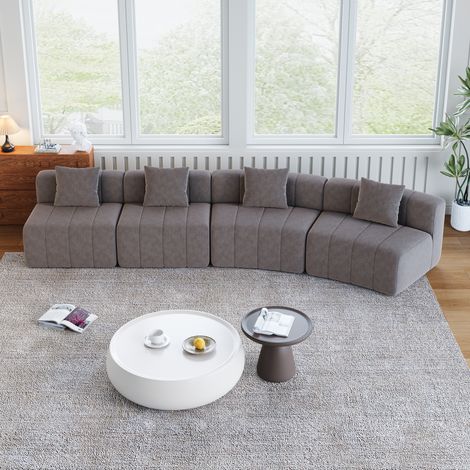 Sofá modular curvado de chenilla gris con 2 cojines, sin montaje DESVIAE (1/5)