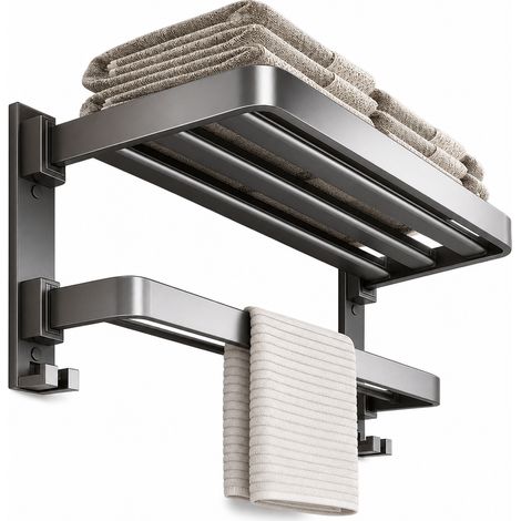 Porte-serviettes de bain en aluminium 50 cm, gris métallisé — barre à serviettes sans perçage, modèle standard (1/5)