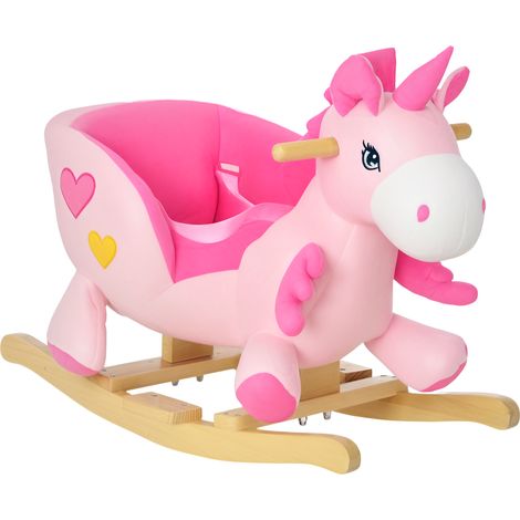 Qaba Baby Walking Horse Ride On Unicorn avec 32 chansons, rose, ceinture de sécurité