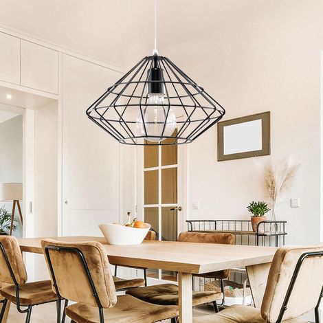 Suspension métal noir salon suspension rétro lampe cage salon plafonnier vintage, forme grille, 1x E27, DxH 33x100 cm
