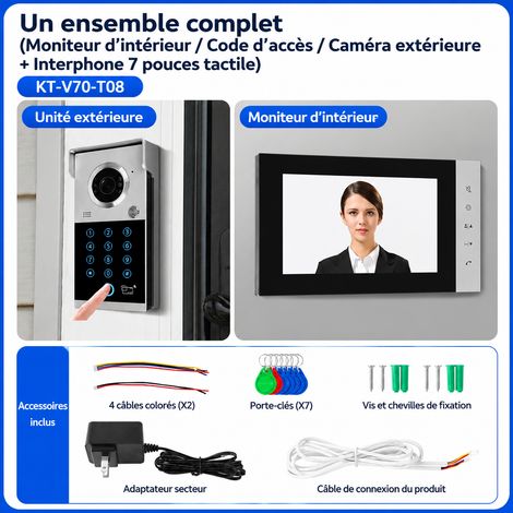 Visiophone filaire 1 platine 1 écran 7 pouces tactile avec contrôle d'accès badge mot de passe empreinte 7 réf 2093 1 × 1 × 1 cm 300 g – Livraison gratuite
