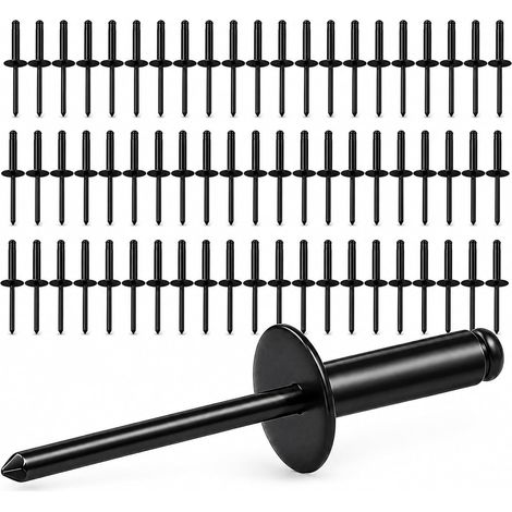 70 Rivets Aveugles Noirs 4,8 x 25 mm, Grande Collerette, à Expansion Triple (1/5)