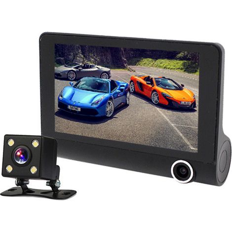 Caméra embarquée pour voiture avec vision nocturne, image inversée, double objectif, caméra de recul, enregistreur de conduite étanche et enregistrement 3 voies. (1/5)
