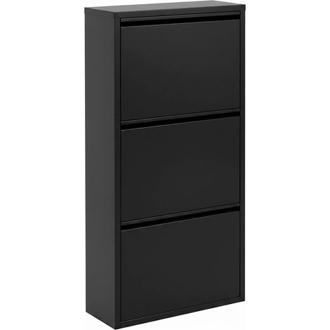 Scarpiera Slim In Metallo 3 Ante A Ribalta Ultra Sottile Salvaspazio Mobile Portascarpe Moderno Ingresso Camera Corridoio 104 x 50 x 15 Cm Colore Nero (1/5)