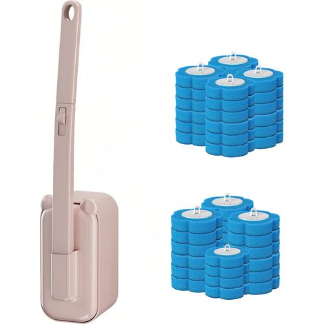 Cepillo de inodoro desechable con soporte, sistema de limpieza de inodoros, 42 repuestos para una limpieza profunda y eficaz del inodoro (1/5)