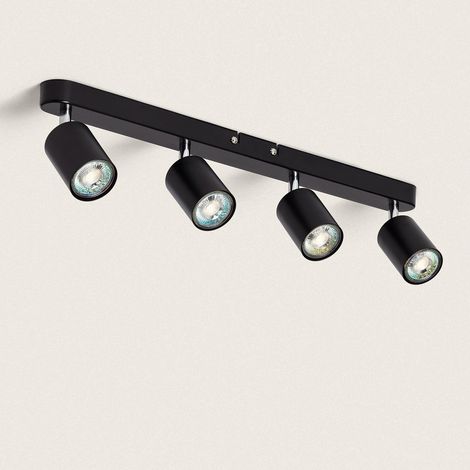 Lampada da Soffitto Orientabile Metallo 4 Faretti Albus Black Large  Nero (1/5)