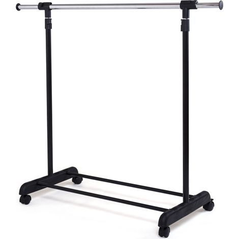 Portant Penderie à Vêtements Mobile Télescopique en Acier inoxydable Hauteur et Largeur Réglables, Capacité 90kg, Roulettes (1/3)