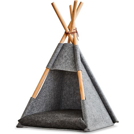 Tipi tente chat, feutre, tanière 44x42x45/65 cm, couleur gris, ZELLER (1/2)
