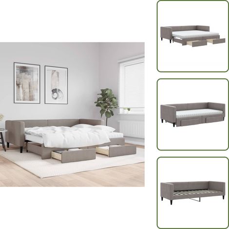Gästebett - vidaXL Tagesbett Ausziehbar mit Schubladen Taupe 90x200 cm Stoff - Schubladenbett (1/5)