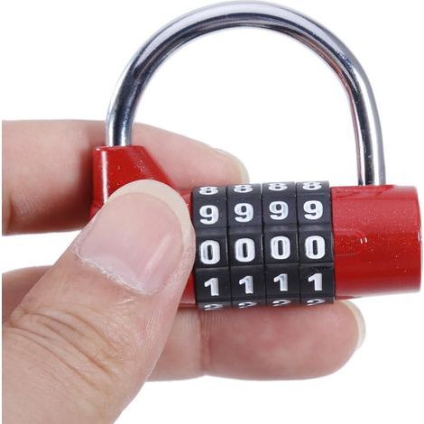 4 chiffres Mot de passe de sécurité Coded Lock Large à anse Cadenas à combinaison bagages Armoires Boîtes casiers, rouge (1/5)