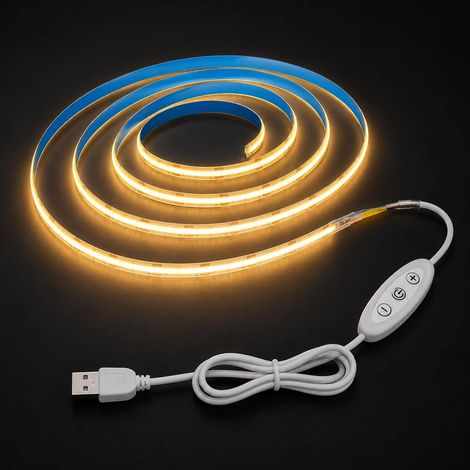 Ruban LED COB 1M Chaud Blanc 2700K, Rétroéclairage TV USB 5V avec Dimmable et Fonction Mémoire, 320LEDs/M, Ruban LED Flexible Découpable Sans Points pour Éclairage Bias TV, Meuble et Ambiance (1/5)