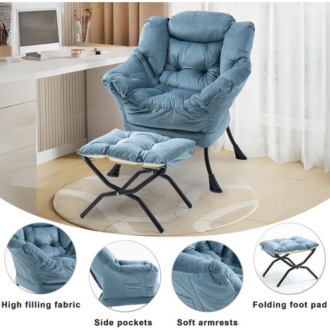 Fauteuil inclinable pliable avec repose-jambes, poche latérale de rangement, design minimaliste compact pour salon, chambre ou balcon.