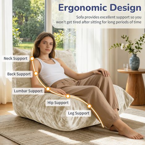 Sillón tipo puf Flying Caterpillar, sofá ultrasuave y cómodo. Sofá lounge elegante para interiores, ideal para el dormitorio o la sala de estar. Tela Snow Neil. (1/5)