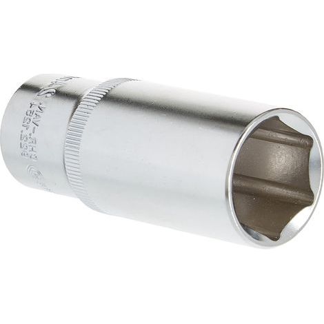 x 24mm (1/2 inch) 6-point deep socket, chrome vanadium finish, satin chrome, automotive use (1/3)