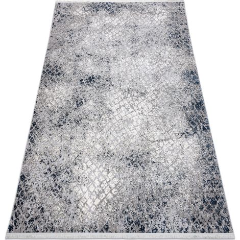 Tappeto moderno REBEC frange 51117 - due livelli di pile crema / blu scuro blue 280x370 cm