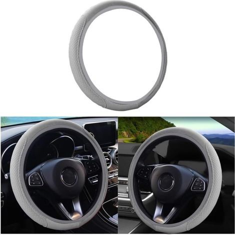 Anti-slip, breathable, and flexible car steering wheel cover, microfiber and soft leather steering wheel cover, universal size (38cm diameter), for vans, trucks, and SUVs (grey) (1/5)