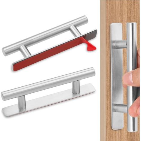 Dailygoods - Maniglie per mobili, 2 pezzi - Acciaio inossidabile - Autoadesive - Maniglie per armadi/cassetti - Ergonomiche - Angoli arrotondati (1/5)