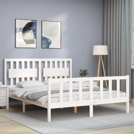 vidaXL Bed Frame without Mattress White King Size Solid Wood Pine (1/5)