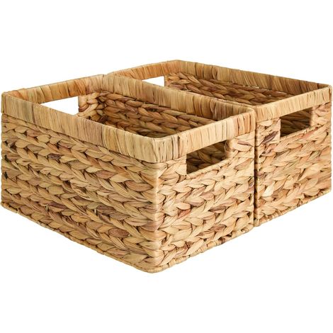 Panier Tressé - En Hyacinthe D Eau - Poignées Intégrées - Pour Rangement Cuisine Salon Salle De Bain - Lot De 2 (1/5)