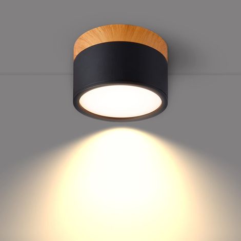 MINKUROW Foco De Techo De Superficie Redondo Led Negro Blanco Cálido Plafón Aluminio 7w Ø110mm (1/5)