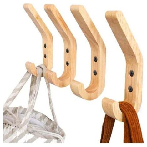 Porte-manteau mural en bois massif (4 pièces) – Crochets design en chêne poli à la main – Charge maximale : 10 kg – Pour la cuisine, la chambre et la salle de bain
