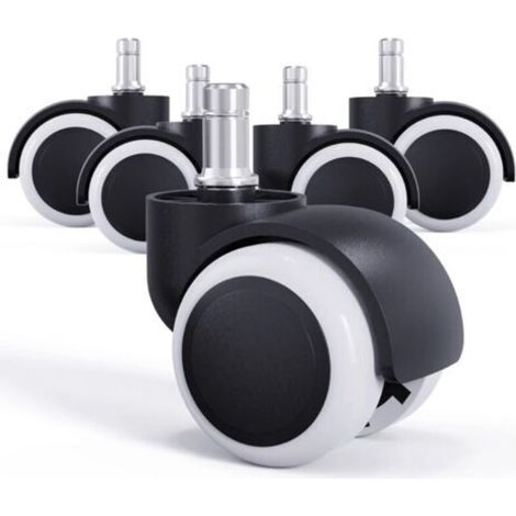 (5 pièces) Roues de chaise en caoutchouc de 50 mm, roulettes de chaise de bureau, roulettes de rechange, roues pivotantes, tiges universelles de 11 mm