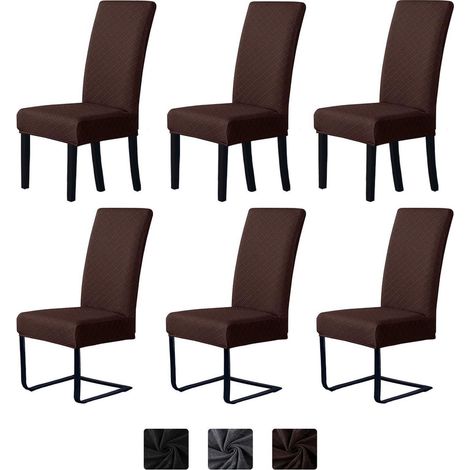 Stuhlhussen 6er Set Jacquard für Esszimmerstühle, Dunkelbraun (1/5)