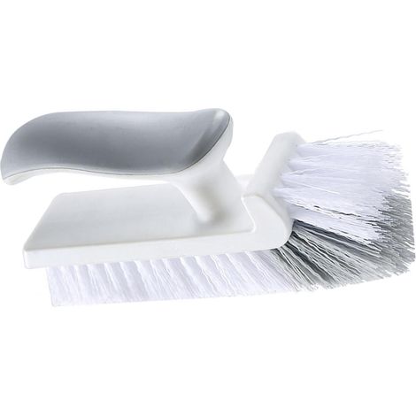 Brosse d'angle en forme de V pour miroir, carrelage de douche, salle de bain, cuisine et usage domestique (blanc/gris) (1/5)