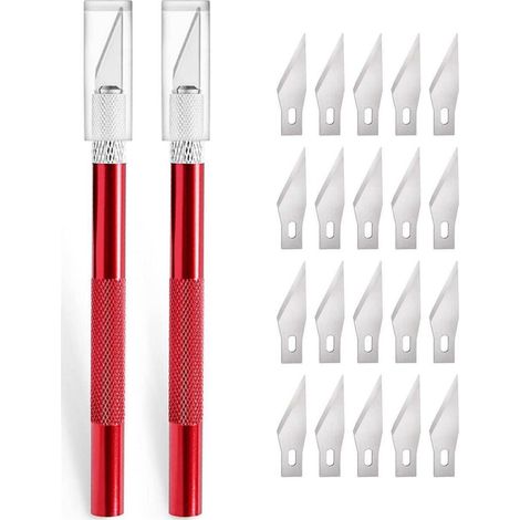 Cuttermesser 2 Stück Skalpell 20 Ersatzklingen Bastelmesser Rot (1/5)