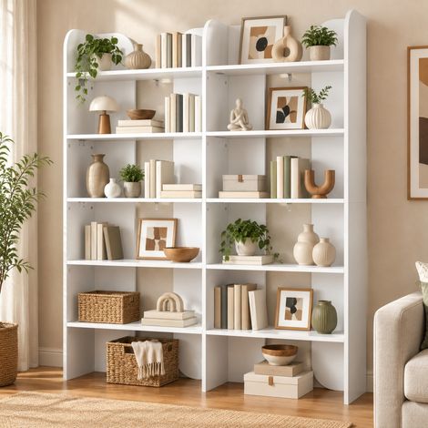 Libreria aperta a 5 ripiani 160 x 135 x 25 cm, bianca, con divisori centrali DESVIAE (1/5)
