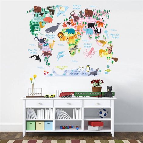 Décor Mural Adhésif Monde Animal Autocollants Muraux pour Chambre Salon TV Décoratif Panneau (1/5)