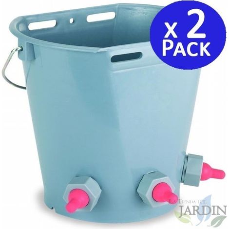 Pack 2 Cubos 8 litros para corderos y terneros con 3 tetinas. Ideal para la alimentación de ganado joven