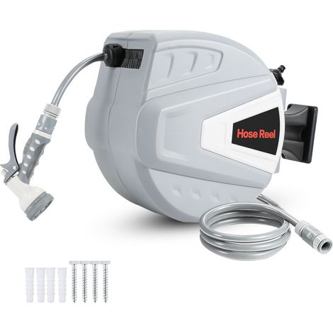 SWANEW Avvolgitubo 20M Arresto automatico di riavvolgimento 3/4 con pistola ad acqua Bobina di supporto girevole a 180° per Protezione antipiega, ultra-flessibile, protezione UV (1/5)