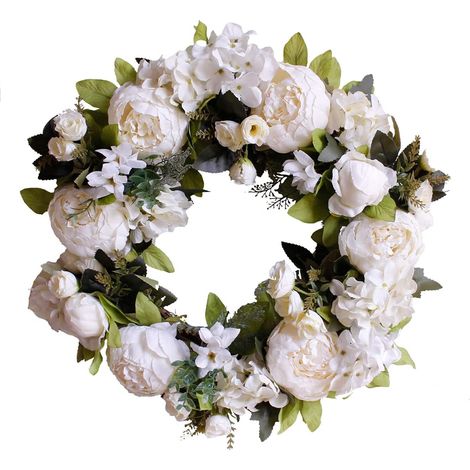 Guirlande Artificielle - Pivoine Hydrangée - Diamètre 40 cm - Pour Porte Intérieure Extérieure Mur Bureau - Décoration Annuelle - 1 Pièce
