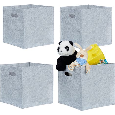 4 x square felt baskets, H x W x D 30 x 30 x 30 cm, foldable, with 2 carrying handles, shelving baskets, grey
