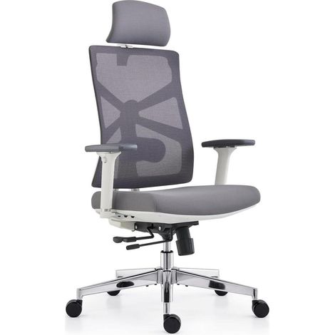 Ergonomischer Bürostuhl 4D Armlehnen, Weiß Mesh-Chefsessel (1/5)