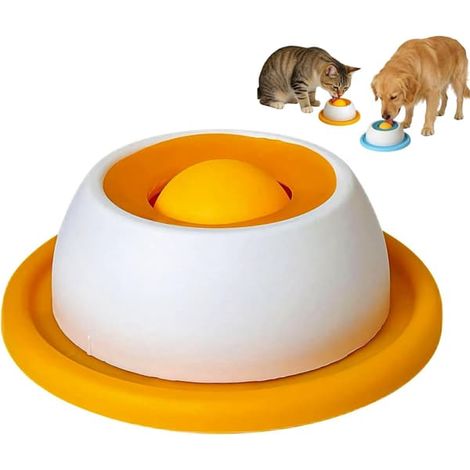 Jouet interactif pour chien et distributeur de croquettes anti-glouton – Balle à friandises pour chiens et chats, antidérapante et stimulante mentalement, jaune (chat) (1/5)