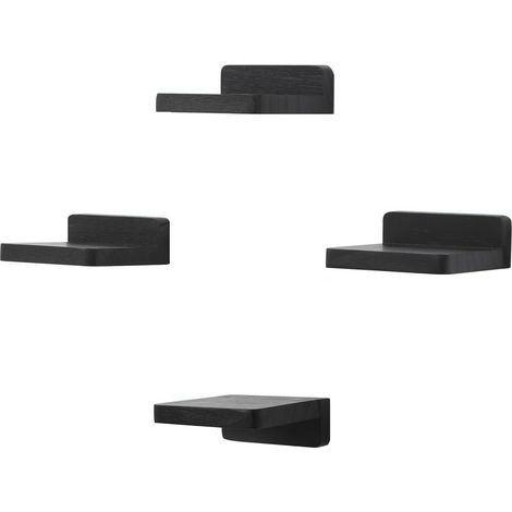 Lot de 4 Petites Etagères Flottantes en Bois pour Petits Objets, Décoration Murale pour Chambre à Coucher, Salon, 10,2 x 10,2 x 4 cm (Noir Rustique)