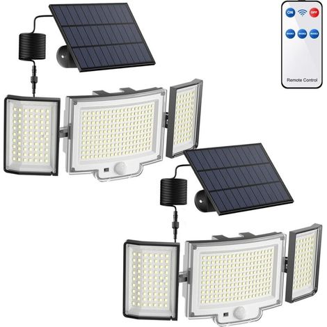 Lampe Solaire Extérieur 328LED/3 Modes, Lumière Solaire Extérieure avec Télécommande, Eclairage Exterieur LED Solaire Détecteur de Mouvement, Spot Solaire Exterieur Terrasse avec Câble de 5M[2 Pack]