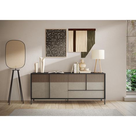 Buffet/bahut 4 portes/1 tiroir chêne mercure/gris argile Evoria (1/5)