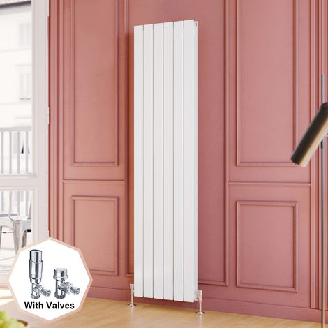 ELEGANT 1800 x 452 mm White Vertical Column Radiator Low Carbon Steel Radiator Double Flat Panel Designer Radiator + Chrome Thermostatic Radiator Valves (1/5)