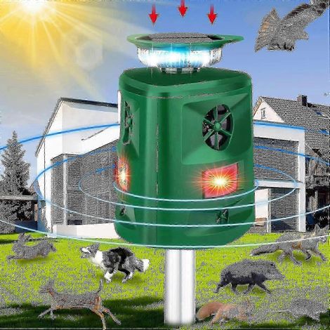 Katzenabwehrgerät für den Außenbereich, 360°-Solar-Ultraschall-Tierabwehrgerät mit Bewegungssensor und LED-Blinklicht, Katzenscheuche mit 5 einstellbaren Modi, wasserdicht (1/5)