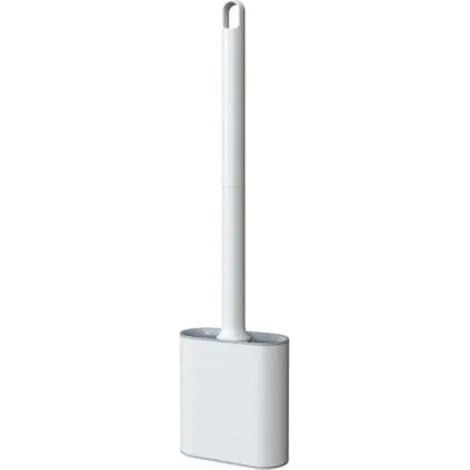 Brosse WC plate en silicone blanc - Brosse et support WC, anti-goutte, antibactérienne, ventilée, séchage rapide et inodore, fixation murale/sur pied, pour salle de bain et toilettes (1/3)