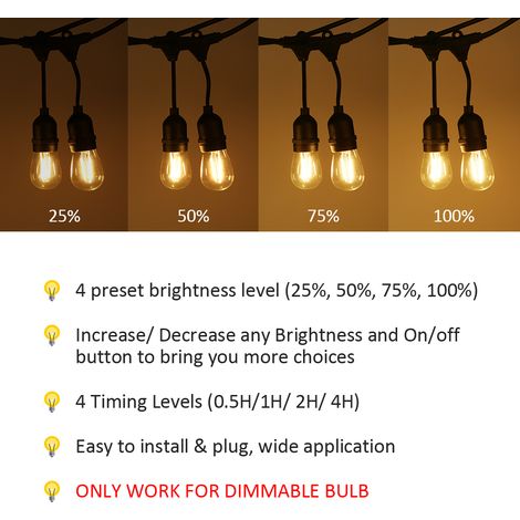 Variateur pour guirlande lumineuse extérieure Tomshine avec télécommande sans fil, puissance maximale 240 W, luminosité réglable, fonction minuterie, étanchéité IP65, certifié ETL (uniquement pour les