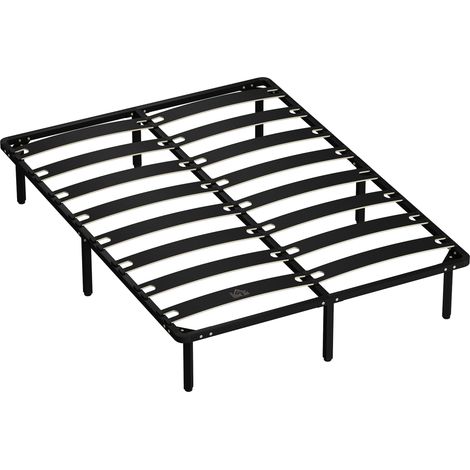 Cadre de lit 140x190 cm, lit double avec sommier à lattes en bois massif, pieds inclus et espace de rangement sous le lit, noir (1/5)